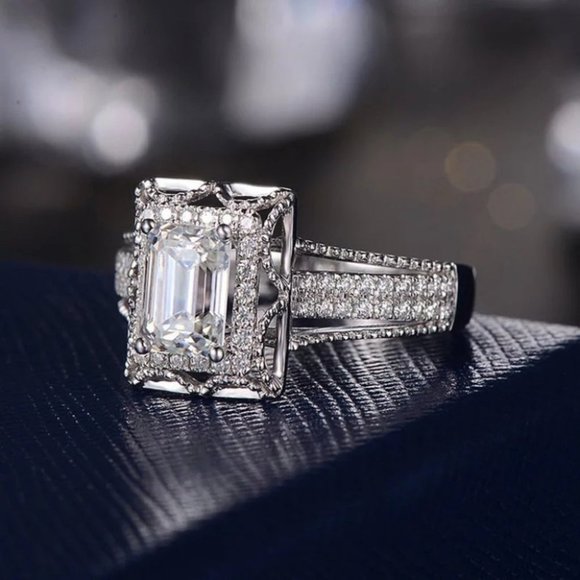 😍 Jewelry - *NEW 925 Sterling Silver Diamond Halo Squar